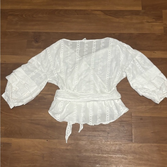 Forever 21 White Puff Sleeve Wrap Blouse - Picture 2 of 4